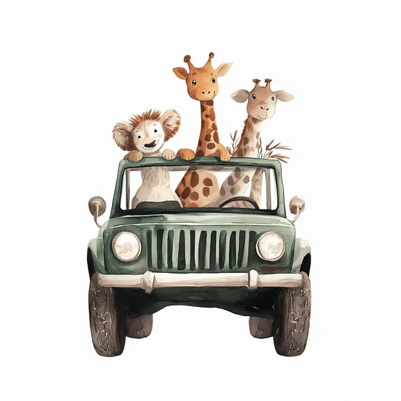 Safari Animals Jeep Canvas Print/Wall ArtSuitable for Living Room Bedroom Office NurseryKids Room and Playroom Decoration.