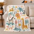 thumbnail image 1 of Safari Animals with Rainbows and Sunbursts, Modern Illustrative Style for Kids, Cozy Jungle Play Scene, Flannel Blanket for Playroom and Bedroom, Birthday Gift and Bright Home Decor, 1 of 9