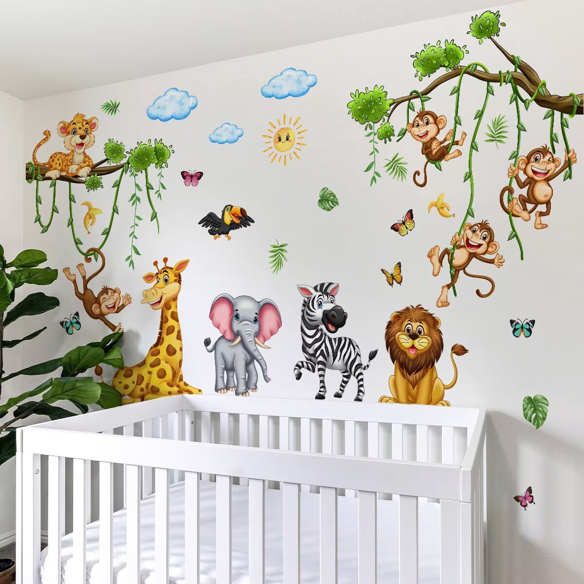Safari Animals Wall Decals Jungle Animals Climbing Tree Giraffe ...