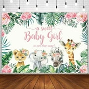 Safari Baby Shower Backdrop A Sweet Baby Girl is On The Way Jungle Safari Animals Baby Shower Party Decorations Wild One Baby Shower Greenery Photography Background Cake Table Banner