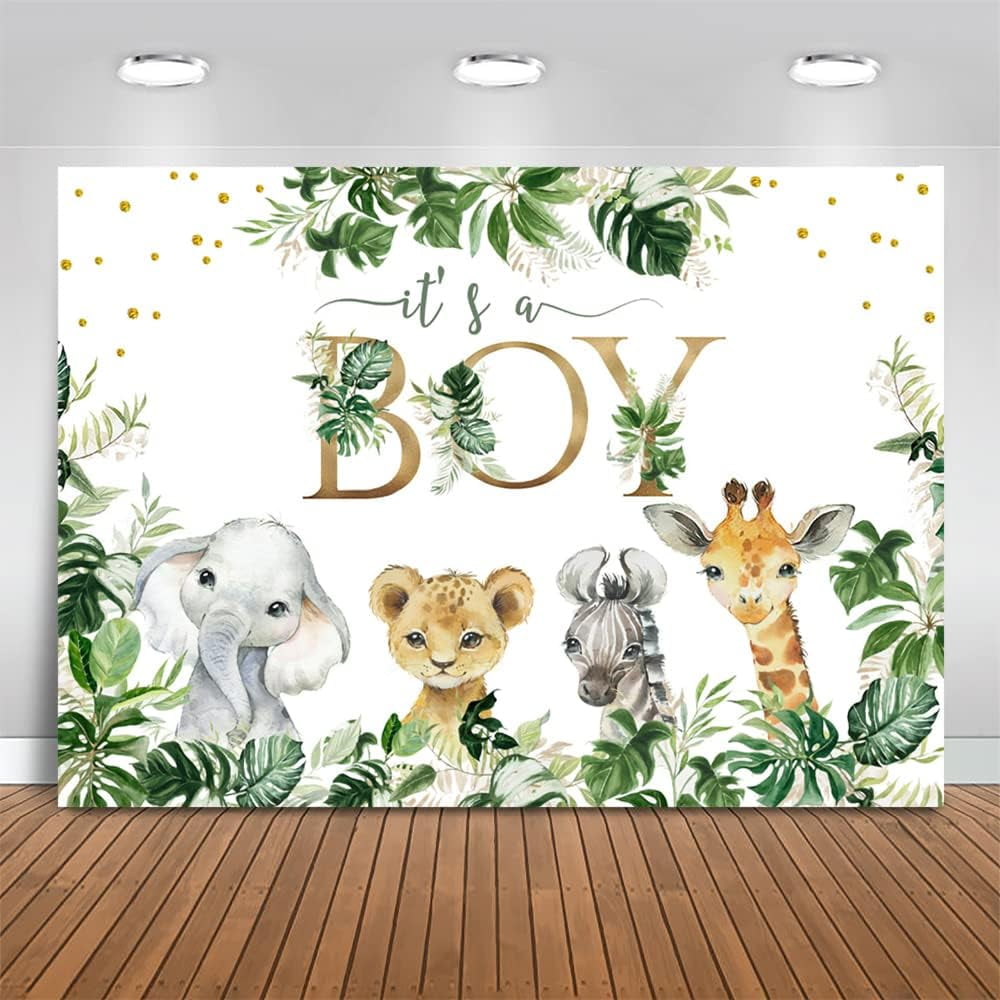 Safari Baby Shower Backdrop It's Boy Jungle Animals Baby Shower Party ...