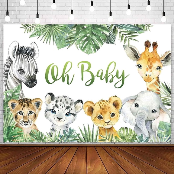 Safari Baby Shower Backdrop Jungle Animals Wild One Birthday Photography Background Greenery Zoo Animal Boy Baby Shower Party Cake Table Decorations Banner Photoshoot