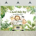 thumbnail image 1 of Safari Baby Shower Backdrop A Sweet Baby Boy is On His Way Photography Background for Boys Jungle Cartoon Animals Palm Leaves Baby Shower Party Decorations Banner Photo Booth Props, 1 of 6