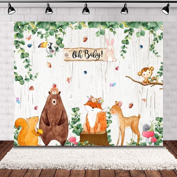 Safari Baby Shower Backdrop oh Baby Jungle Animals Decorations Tropical Green Leaves Boy Photography Background Gender Neutral Baby Shower Birthday Cake Smash Props