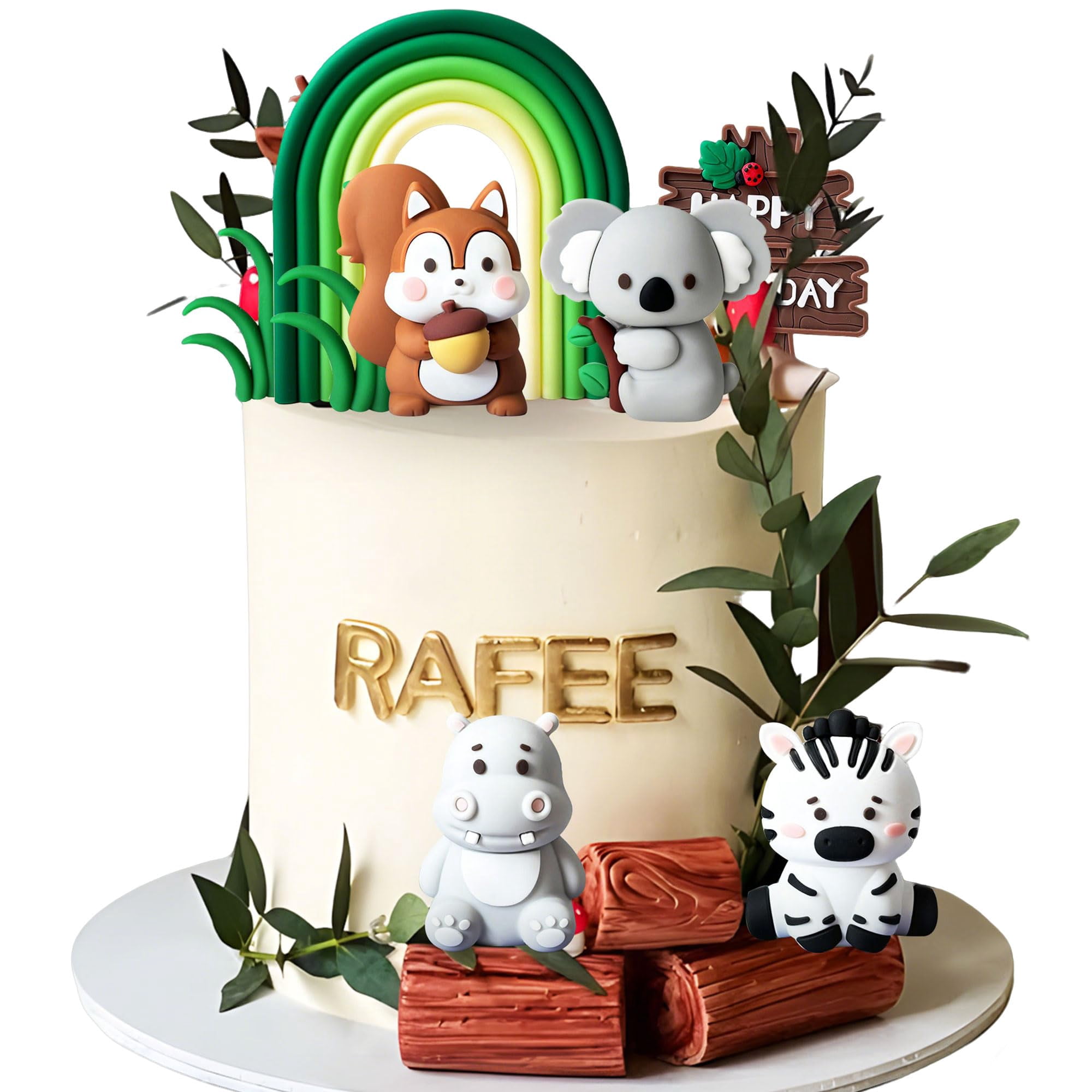 Decorazioni Per Torta Safari 2° Compleanno Ragazza: Cake Topper Con Animali Zoo, Foglie E Palline, Tema Selvaggio Per Baby Shower