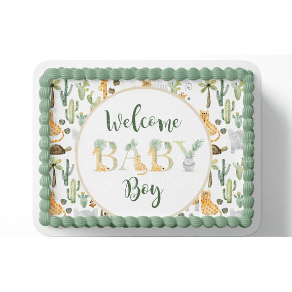 Safari Baby Shower Cake Edible Image Topper, by EDIBLE SUGAR ART