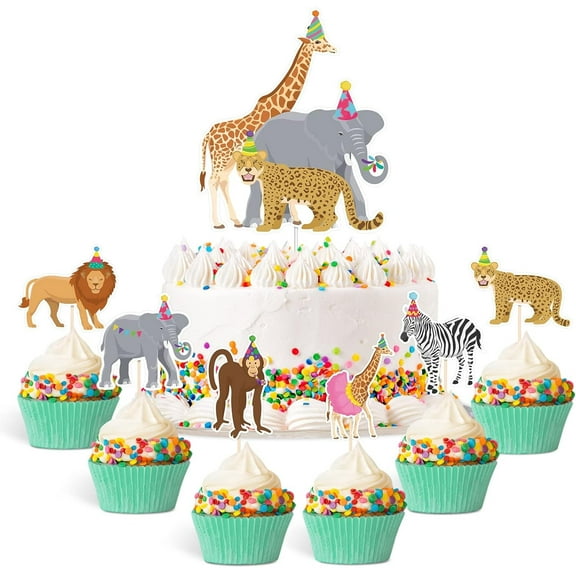 Safari Cake Toppers Jungle Animals Decor for Wild Animal Birthday Baby Shower