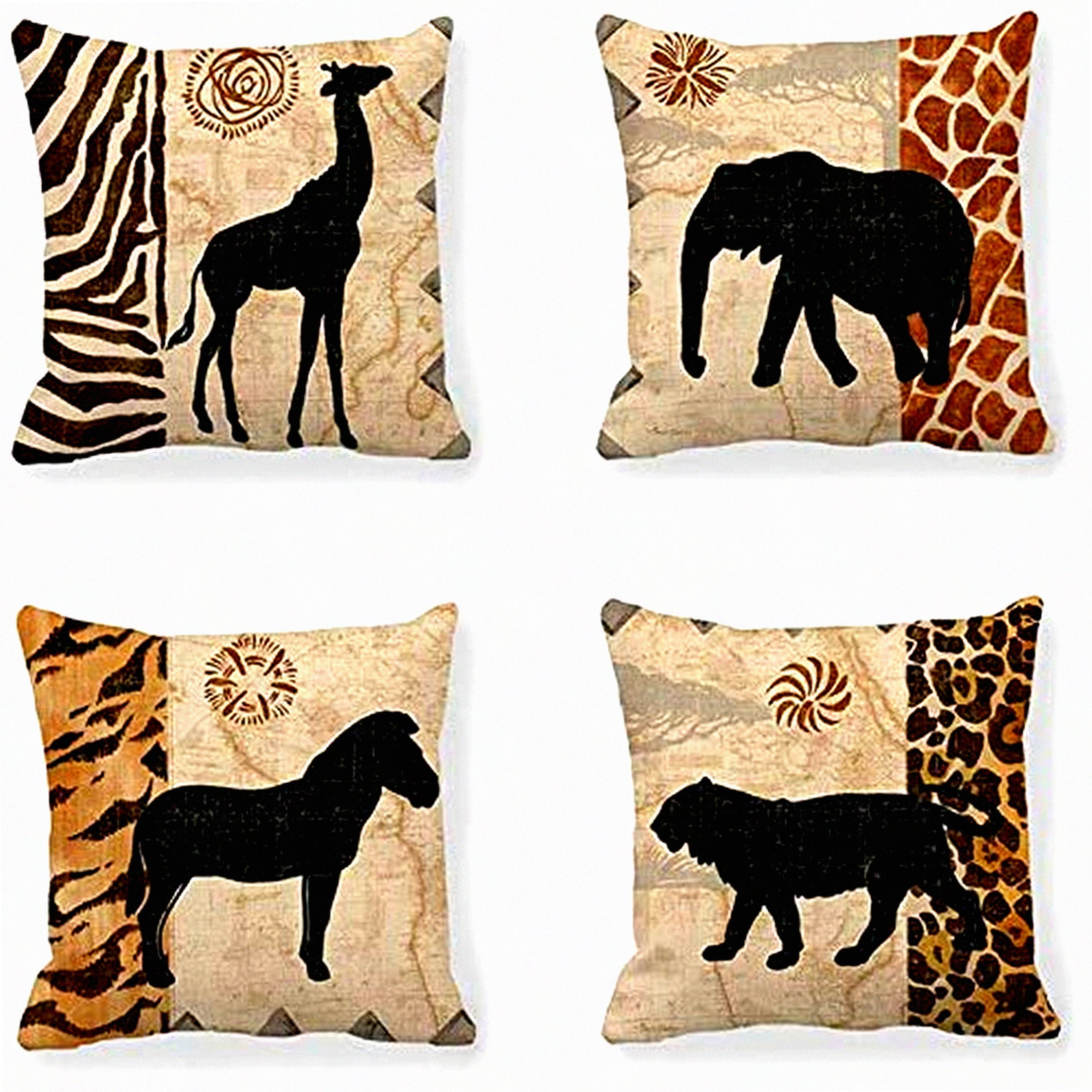 African Safari Animal Print Cotton Linen Throw Pillow Covers Set