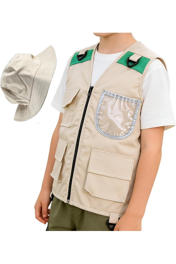 Safari Costume Kids - Washable Lightweight Outfit | Kid Outdoor Safari Cargo Vest | for Youth Girls Boys Outdoor Camping Trekking Hiking Fishing Exploration Backyard