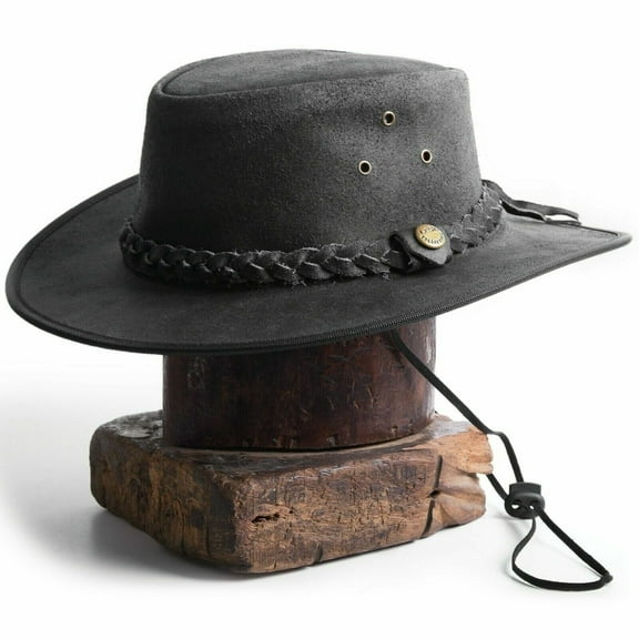 Safari Crazy Leather Hats Outback Traveller Hat - S - Black