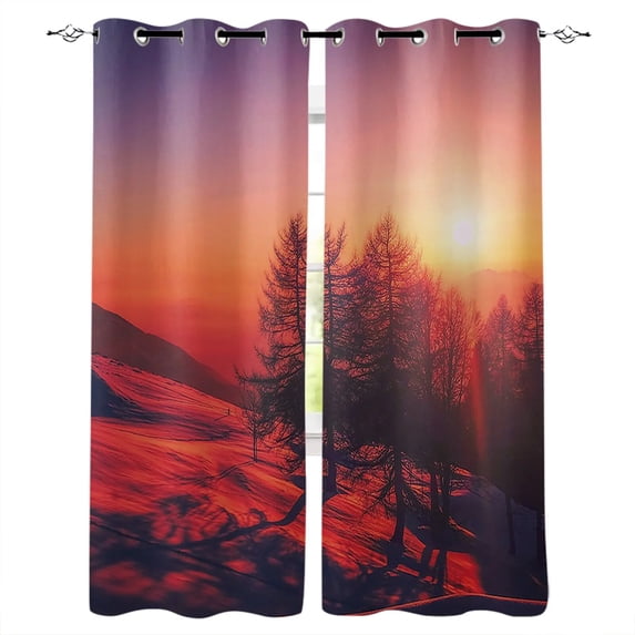 Safari Curtains Single Tree at Dreamy African Sunset with Dark Dramatic Clouds on The Sky Art Photo Living Roo