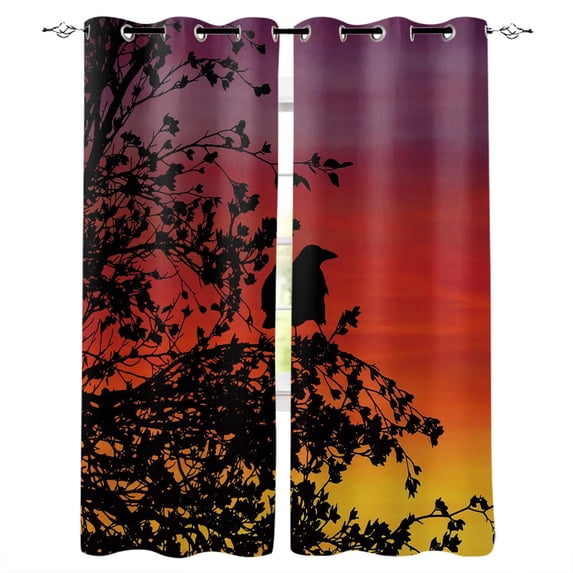 Safari Curtains Single Tree at Dreamy African Sunset with Dark Dramatic Clouds on The Sky Art Photo Living Roo