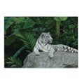 thumbnail image 1 of Safari Cutting Board, White Tiger Setting on Stone Tropic Plants Leaves Wild Jungle Majestic, Decorative Tempered Glass Cutting and Serving Board, Small Size, Beige Green Pale Grey, by Ambesonne, 1 of 1