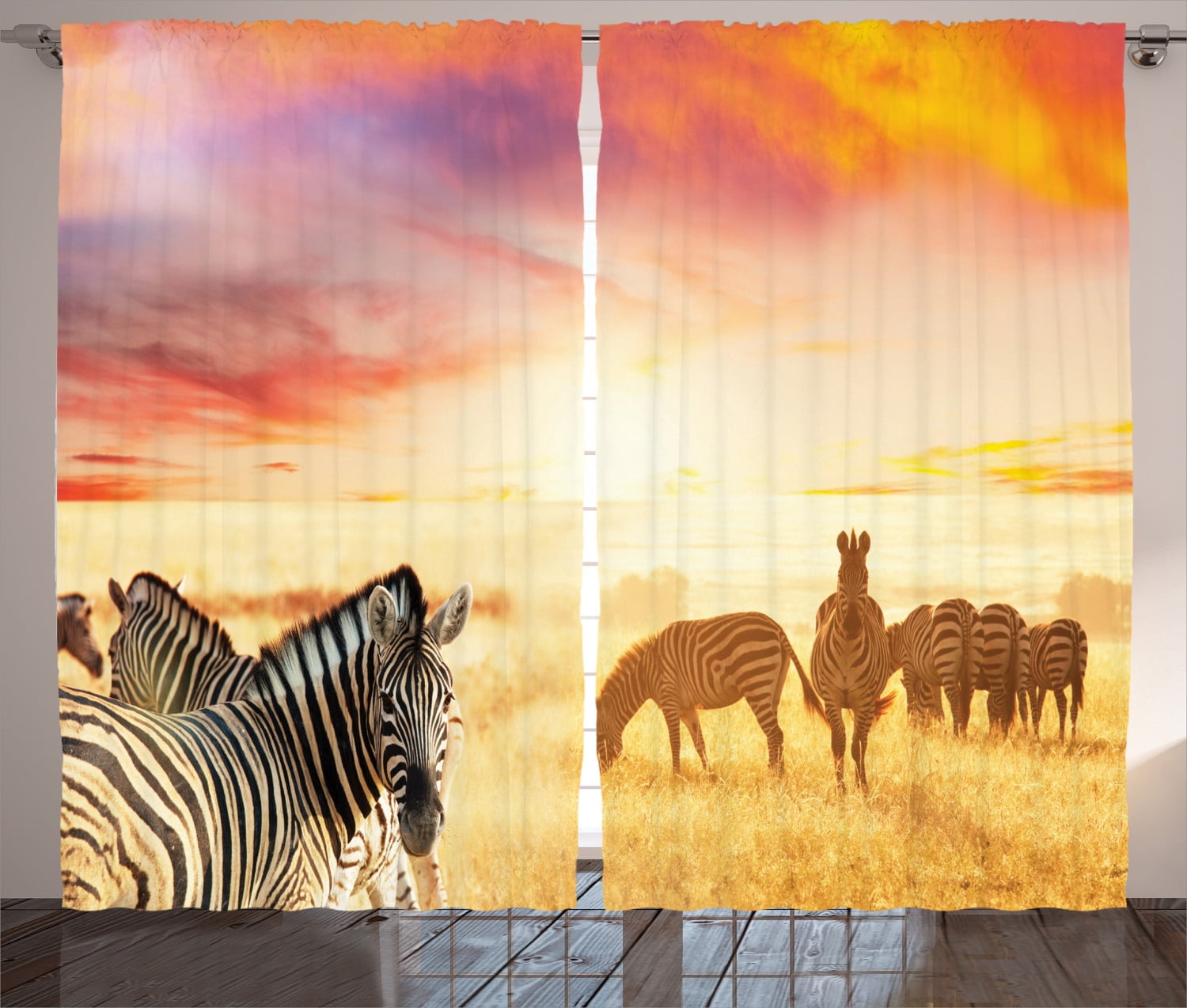 Ambesonne Savanna Curtains 2 Panel Set, Colorful South Wild Zebra, 108 ...