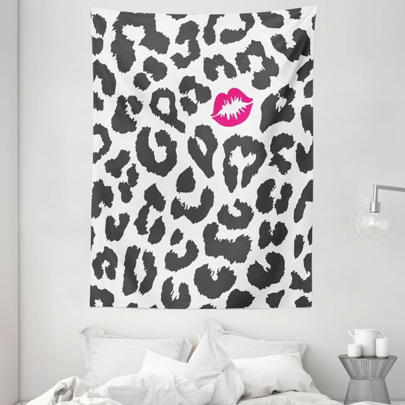 Safari Decor Wall Hanging Tapestry, Leopard Cheetah Animal Print Illustration with Kiss Lipstick Mark Dotted Trendy Art, Bedroom Living Room Dorm Accessories, 60 X 80 Inches, by Ambesonne