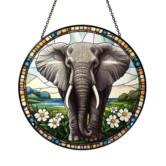 Safari Elephant Glass Style Window Hanging