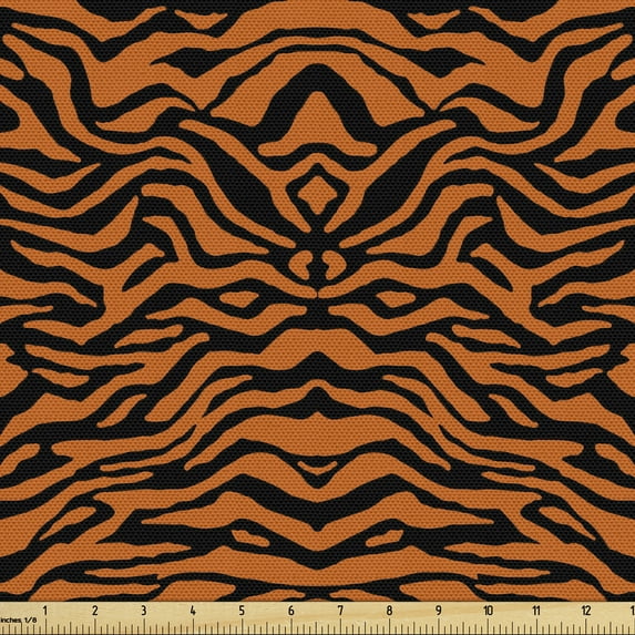 Ambesonne Safari Fabric by the Yard Upholstery, Jungle Tiger Skin Stripes, 3 Yards, Orange and Charcoal Grey