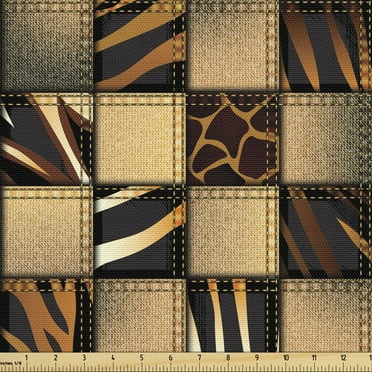 Ambesonne Savannah Fabric by the Yard Upholstery, Earthy Wildlife Patchwork, 5 Yards, Black and Brown