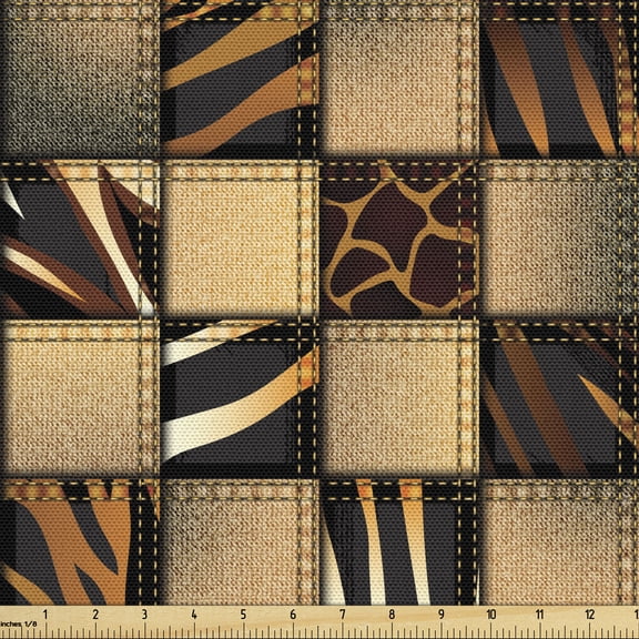 Ambesonne Savannah Fabric by the Yard Upholstery, Earthy Wildlife Patchwork, 5 Yards, Black and Brown
