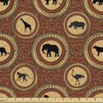 thumbnail image 1 of Safari Fabric by the Yard Upholstery, Medallion Pattern of Monkey Giraffe Lion African Inspired Design, Decorative Fabric for DIY and Home Accents, 2 Yards, Mustard and Brown by Ambesonne, 1 of 4