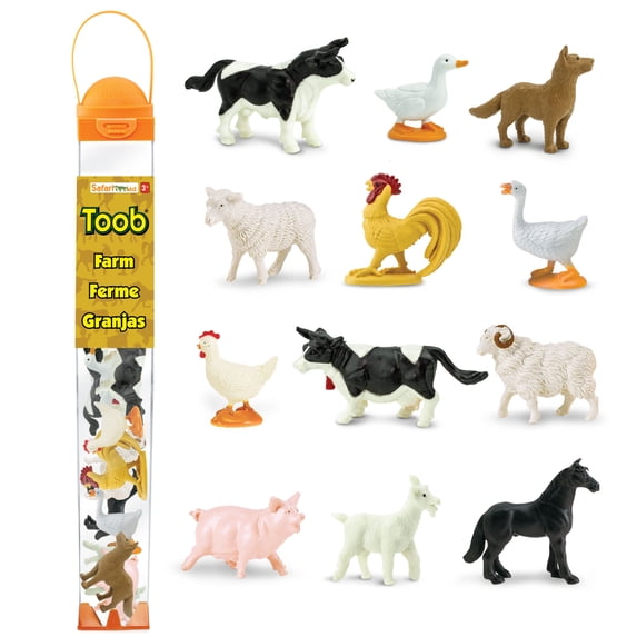 Safari Ltd. Farm TOOB - 12 Mini Figurines: German Shepherd, Pig, Duck, Hen, Rooster, Holstein Bull, Goat, Ewe, Ram, Holstein Cow, Horse - Educational Toy Figures For Boys, Girls & Kids Ages 3+