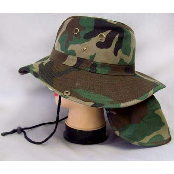 Safari Fishing Hiking Snap Brim Army Military Neck Cover Hats Green Camo Color - Uni-Sex Style - FREE USA Shipping-- (SAFHAT1)