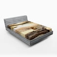 thumbnail image 1 of Safari Fitted Sheet, Leopard Resting Dramatic Cloudy Sky Safari Wild Cats Nature Picture, Soft Decorative Fabric Bedding, Full Size, Beige and Brown, by Ambesonne, 1 of 2