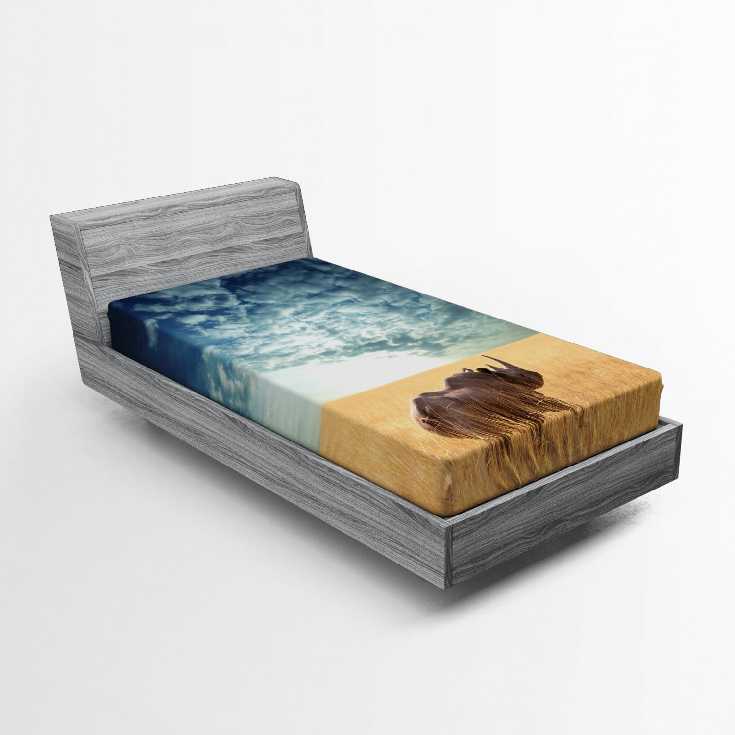 Safari Fitted Sheet, Rhino Rhinoceros Sun Beaming Through Cloudy Sky