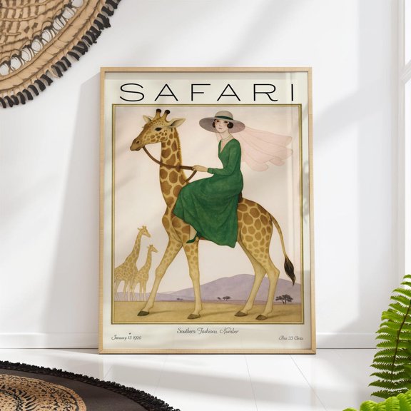 Safari Giraffe Fashion Vintage Glamour Adventure Wall Art, Unframed Canvas 8x10in