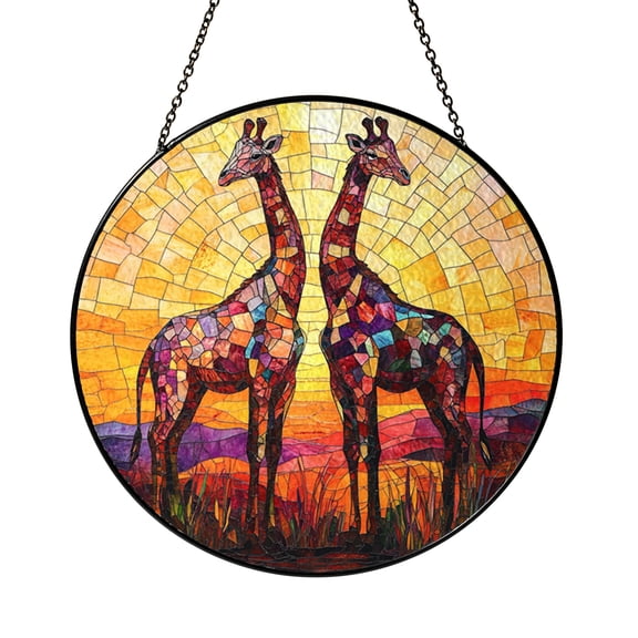 Safari Giraffe Pair Stained Glass Style Suncatcher – Window Decor