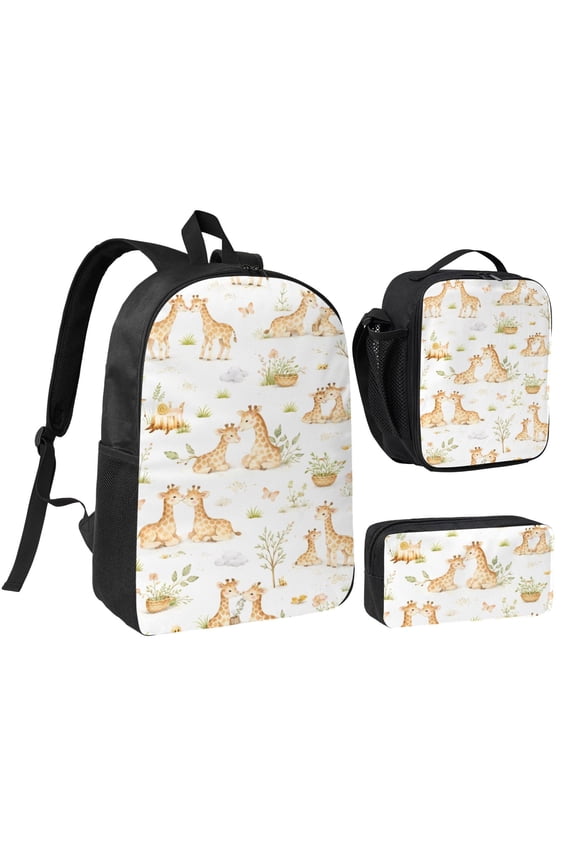 Safari Giraffe Pattern Backpack Set 3pc ,Backpack with Lunch Bag and Bag 17 Inch