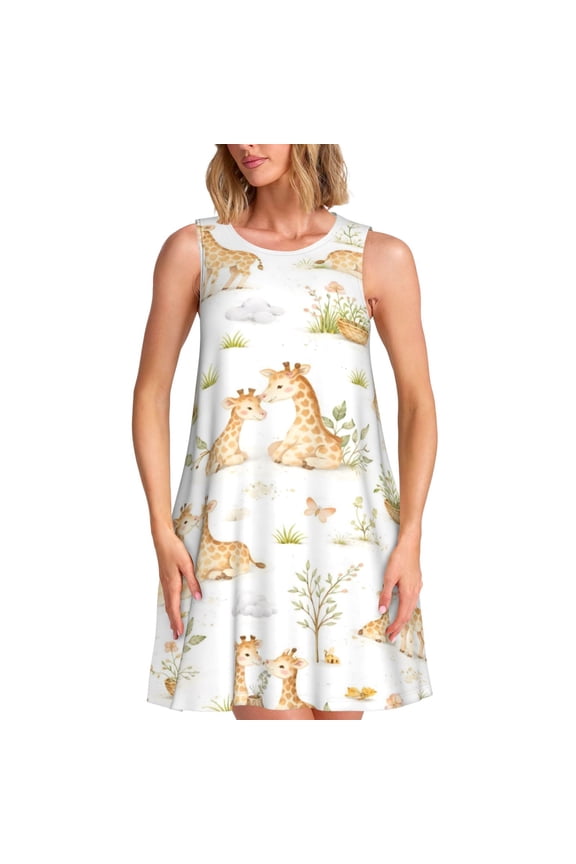 Safari Giraffe Pattern Women's Dresses Sleeveless Nightdresses for Summer