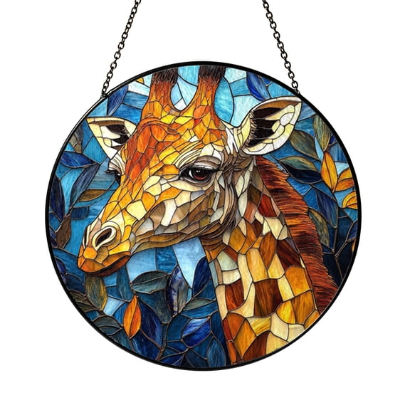 Safari Giraffe Stained Glass Style Window Decor – Wildlife