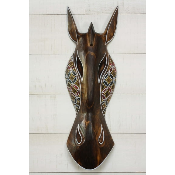 Safari Giraffe Wall Art – Hand Carved Wooden Mask with Tribal Dot Motif, Rustic Boho Decor Size: 12" Tall x 4.5" Wide x 2" Deep