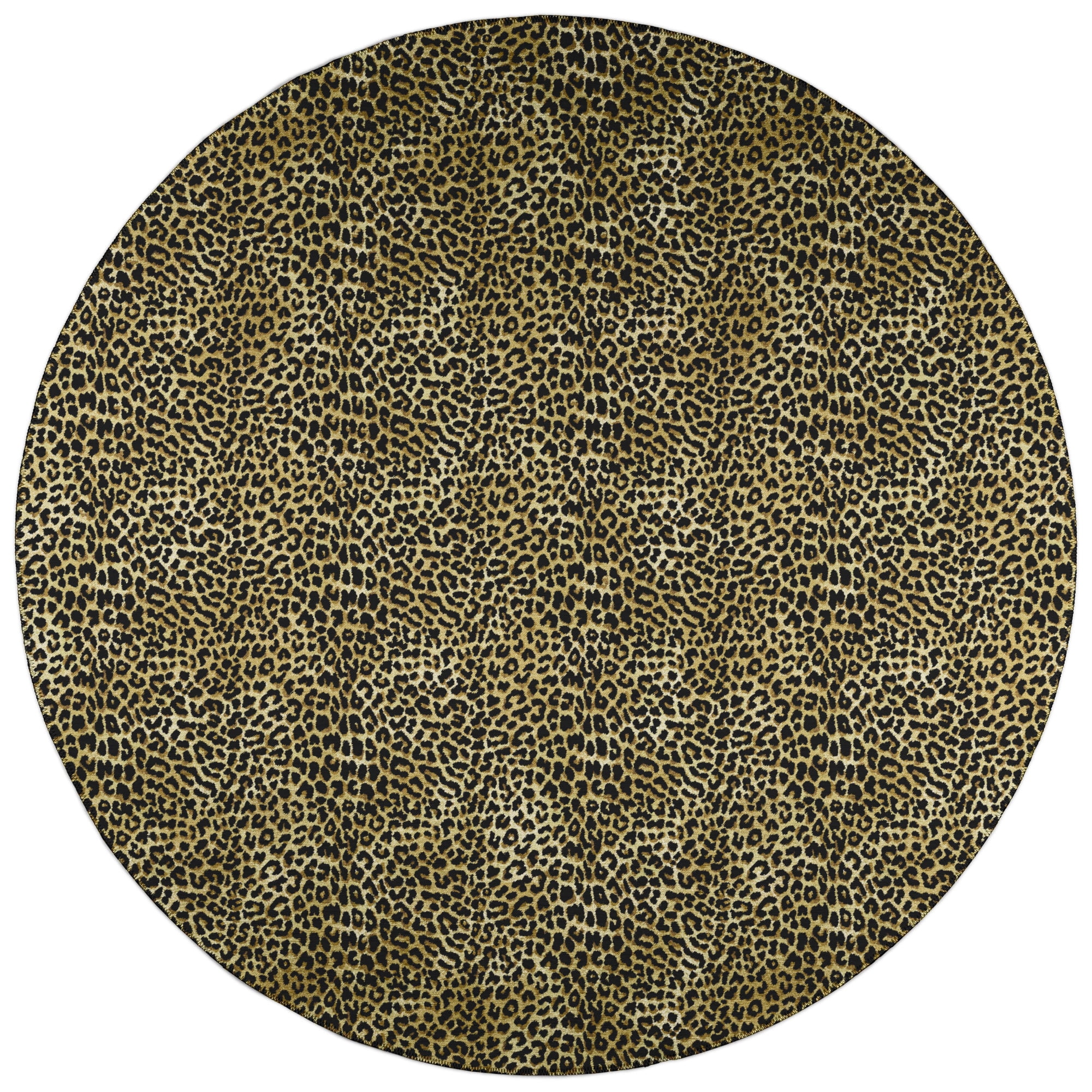 Safari Gold and Black Round Chenille Animal Print Area Rug