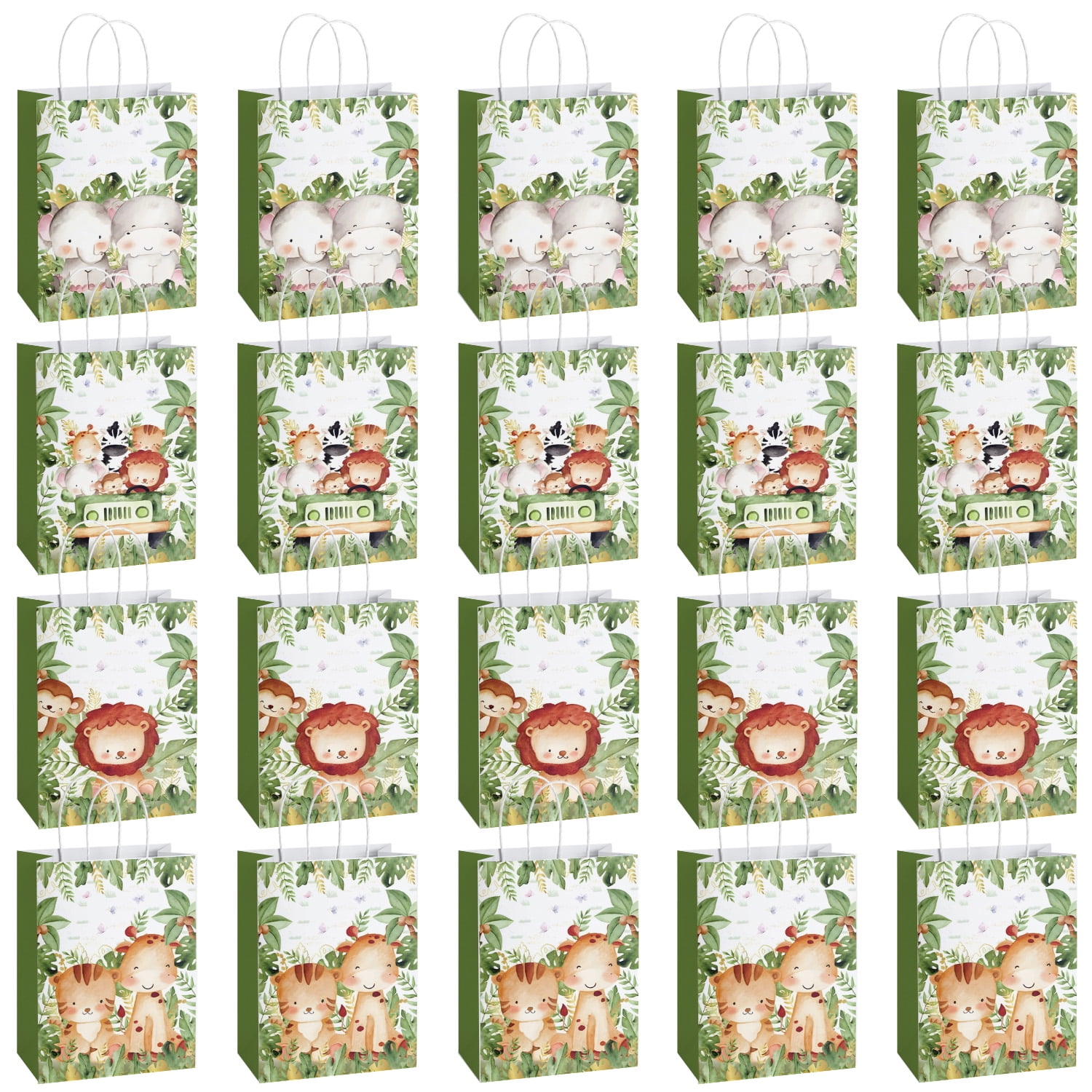 Safari Goodie Bags, 20 Pcs Jungle Wild One Party Favor Candy Treat Gifts Bags With Handle for Birthday Baby Shower Holiday Party Decorations forest