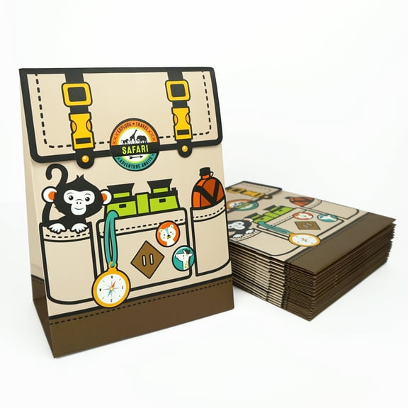 Safari Goodie Bags -  Zoo Animal Party Bags - Safari Birthday Decorations - wild one gift bags - Pack of 18 Bags and stickers