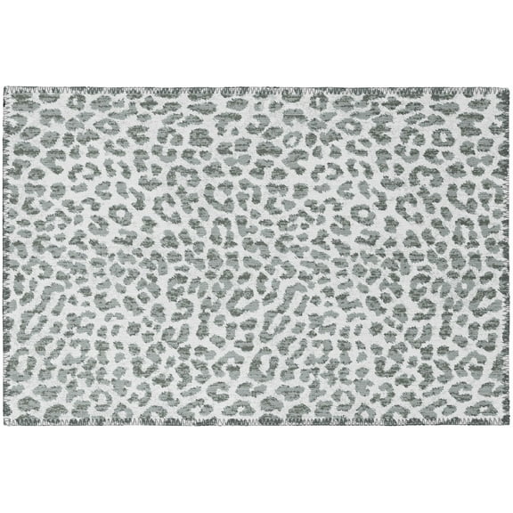 Safari Grey and Ivory Leopard Animal Print 1'8" x 2'6" Non-Skid Accent Rug