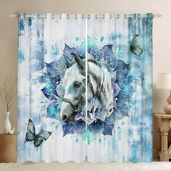 Safari Horse 30%-50% Blackout Curtains Farm Animal Curtains,Bohemian Mandala Curtains & Drapes Blue Ombre Living Room Curtains,Chic Butterfly Window Curtains