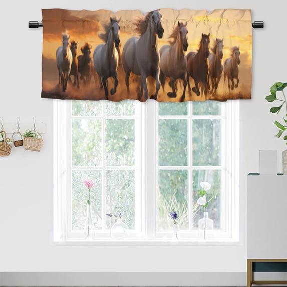 Safari Horses Curtains Valances for Home Decor American Western Animals Horse Running in Rustic Farm Window Treatment Valance Curtains for Bathroom 54 by 18 in, 1 Panel