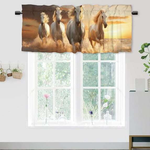 Safari Horses Kitchen Curtain Valances Western Animals Running Sunset Scenery Window Treatment Valance Curtains for Bathroom 54 by 18 in, 1 Panel