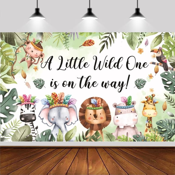 Safari Jungle A Little Wild One is On The Way Backdrop, Safari Baby Shower Backdrop Jungle Baby Shower Background