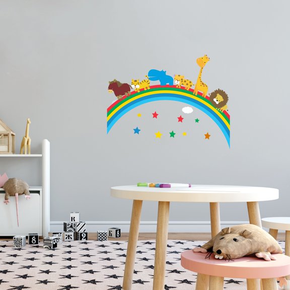 Safari Jungle Animal Wall Vinyl Decal - Nursery Deco - Adhesive Animal Stickers for Kid - Baby Lion, Elephant, Tiger, Giraffe Bedroom Decoration-Size : 20" x 16"