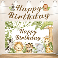 thumbnail image 1 of Safari Jungle Animals Backdrop Happy Birthday Banner Tropical Green Leaves Baby Girl Boy Photography Background Kid Portrait Party Decoration Photo Studio Booth Props Cake Table Banner, 1 of 4