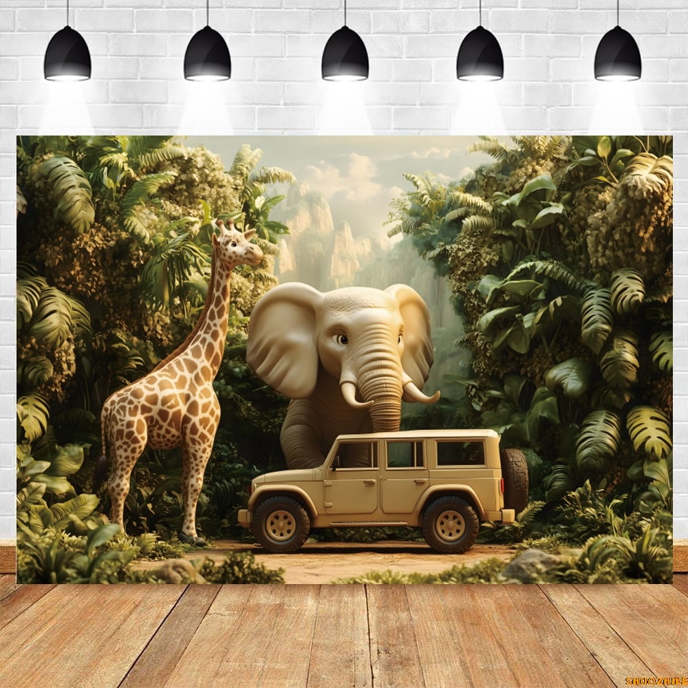 Safari Jungle Animals Birthday Party Backdrop Forest Balloons Newborn ...