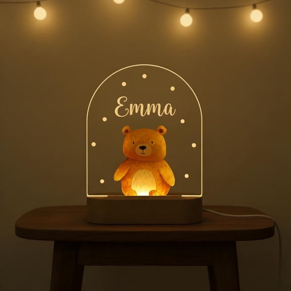 Safari Jungle Animals Custom Night Light Acrylic Plaque Wooden Base Nursery Decor Family Birthday Gift Table Lamp