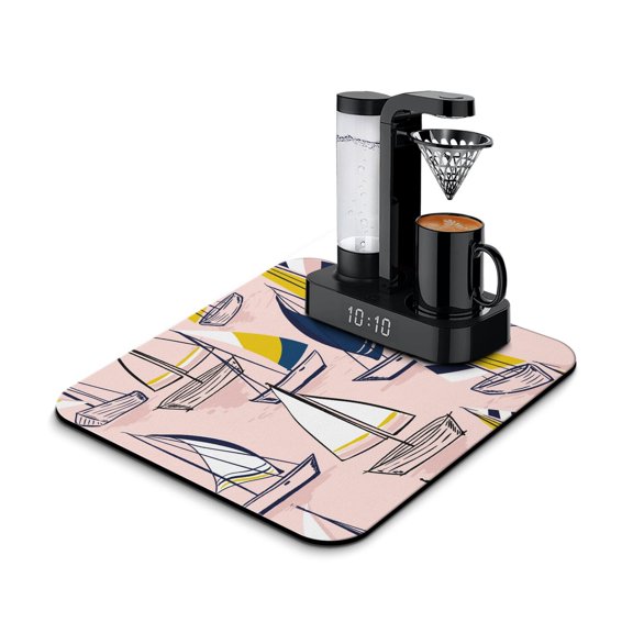 Safari Jungle Island Coffee Bar Mat - Exotic Absorbent Non-Slip Mat for Coffee Stations, Abstract Artistic Design, 4-Layer Protective Construction