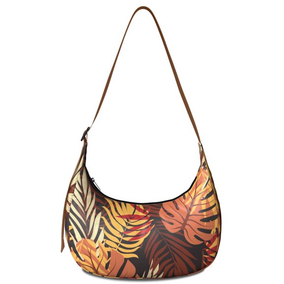 Safari Jungle Island Crossbody Handbag for Women, Lightweight Water-Resistant Hobo Purse with Boho Tropical Floral and Palm Leaf Patterns, Spacious and Adjustable