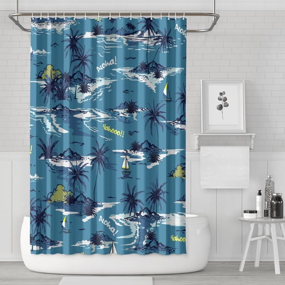 Safari Jungle Island Shower Curtain 72x72 Inch Hotel Style Bathroom Drapes - Fade-Resistant Coastal Paradise Design with 12 Hooks