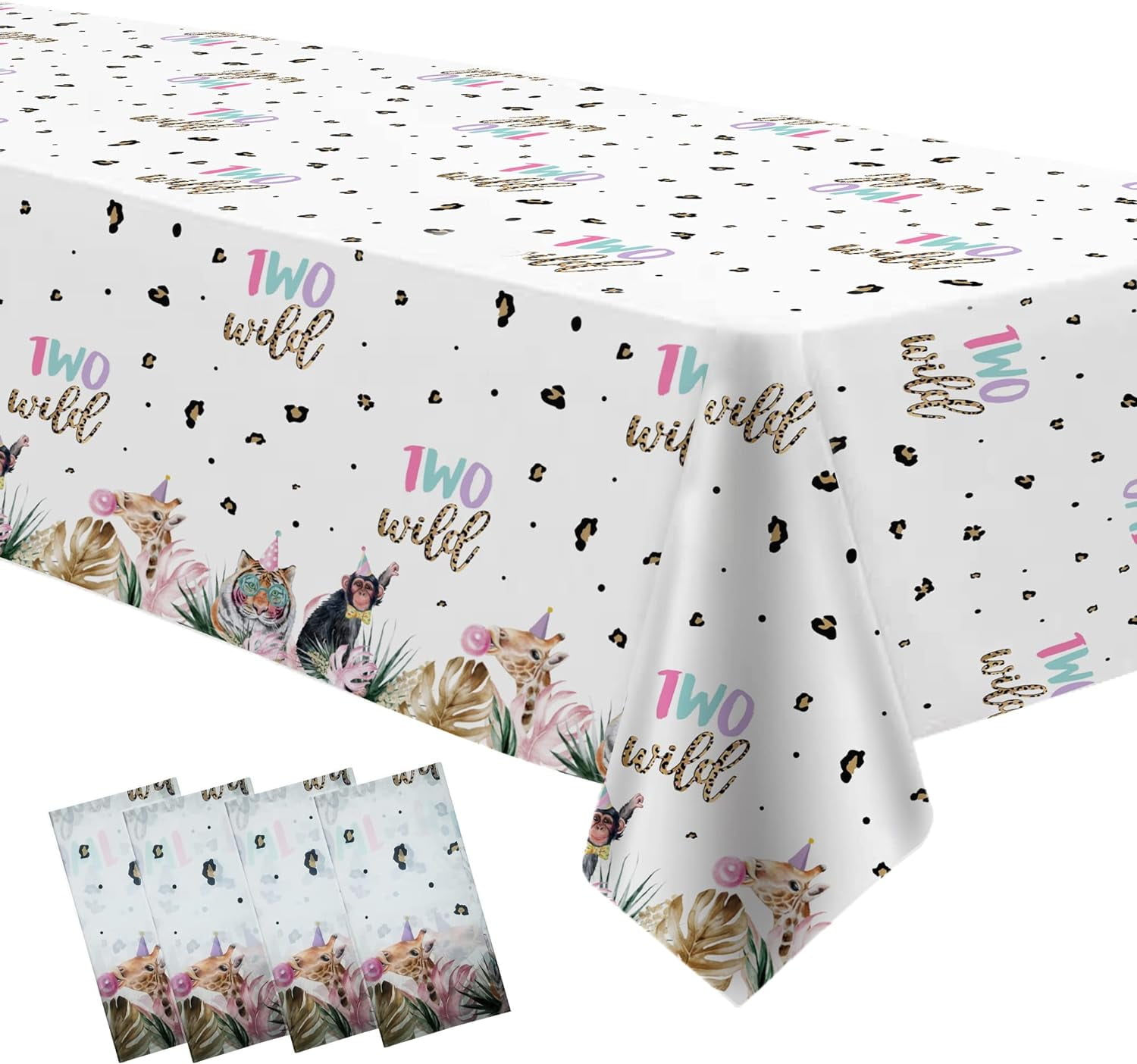 Safari Jungle Theme 2nd Birthday Tablecloth Decorations Wild Animal Party Supplies